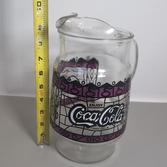 Coca-Cola Coke Glass Pitcher w/ Handle 9.5” Tall Purple Red - Picture 5 of 5